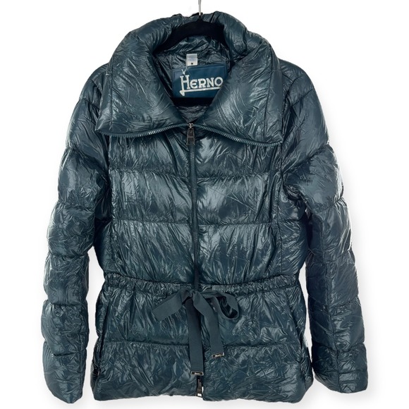 NEW Herno Shiny Puffer Coat in Jade Green $695 - Women's Size IT 46 / US 10 - Picture 5 of 16